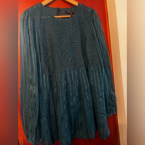 BCBGMAXAZRIA DARK TEAL ASTRID STRIPED SILK Lace Sz M DRESS LUB62J64/M910A NEW - Picture 4 of 8